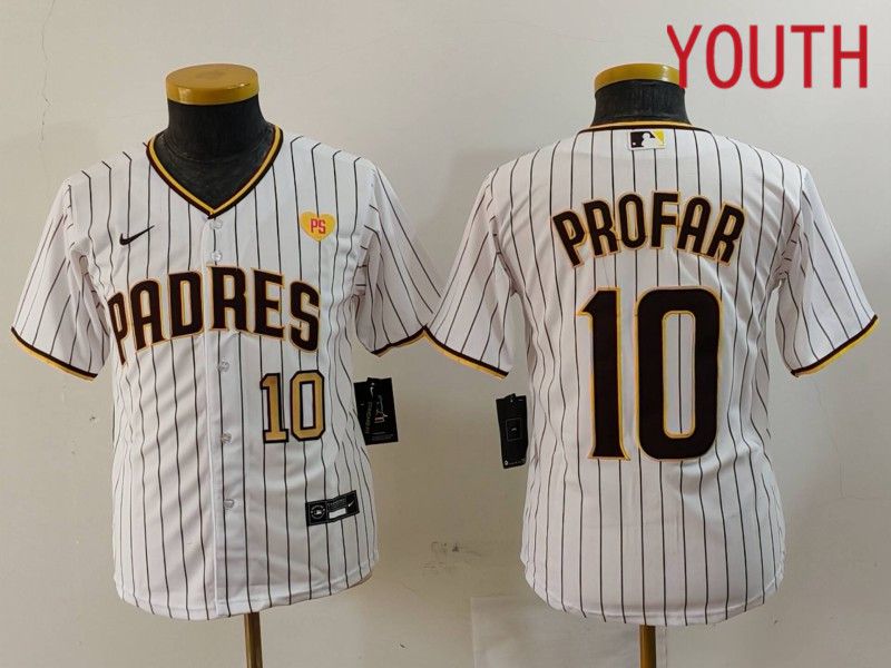 Youth San Diego Padres #10 Profar White Stripe Game 2024 Nike MLB Jersey style 9035